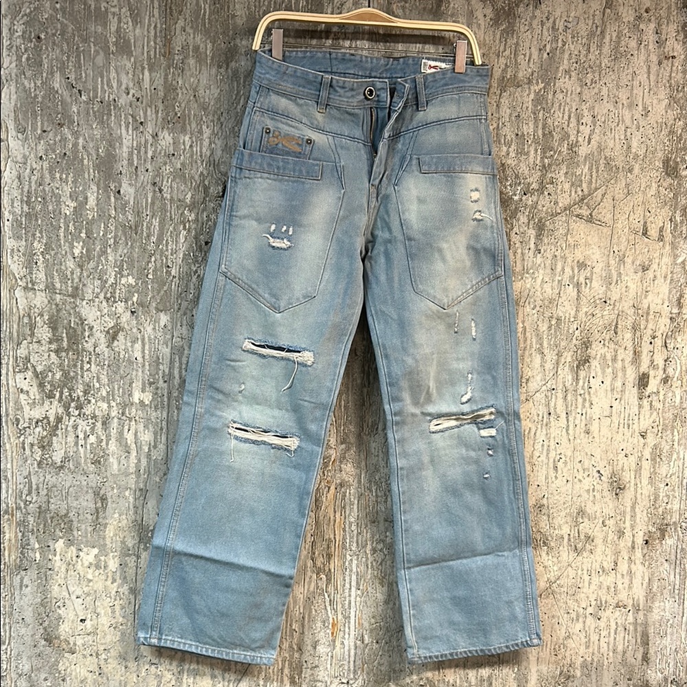 DENHAM Men's Relaxed Fit Distressed Straight Jeans Size 30 In Medium Blue